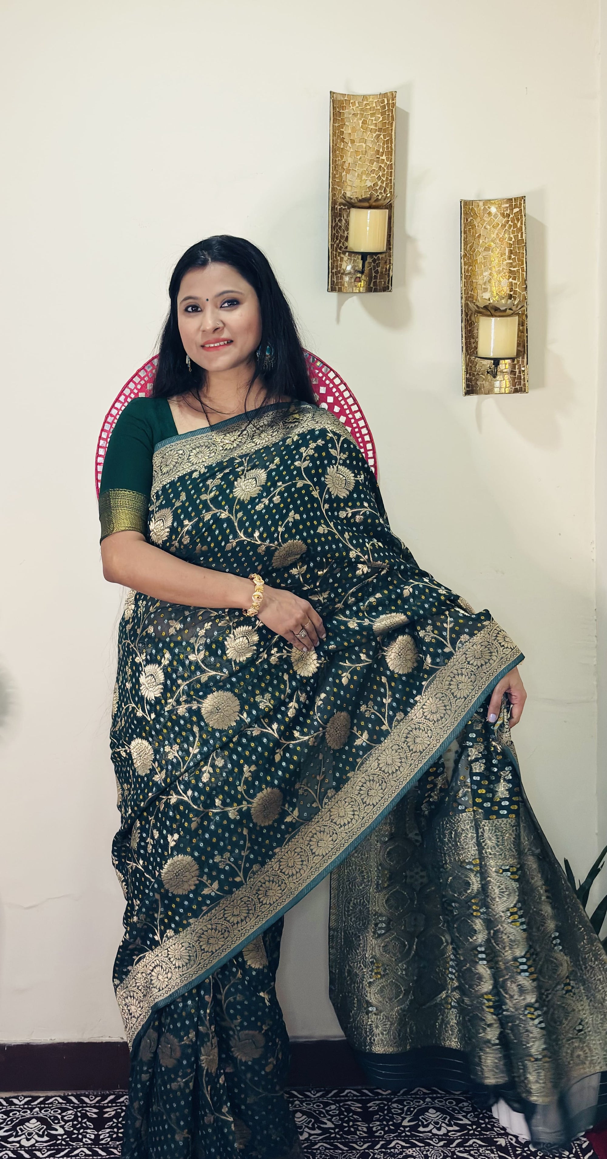 Gorgette Bandhej Saree