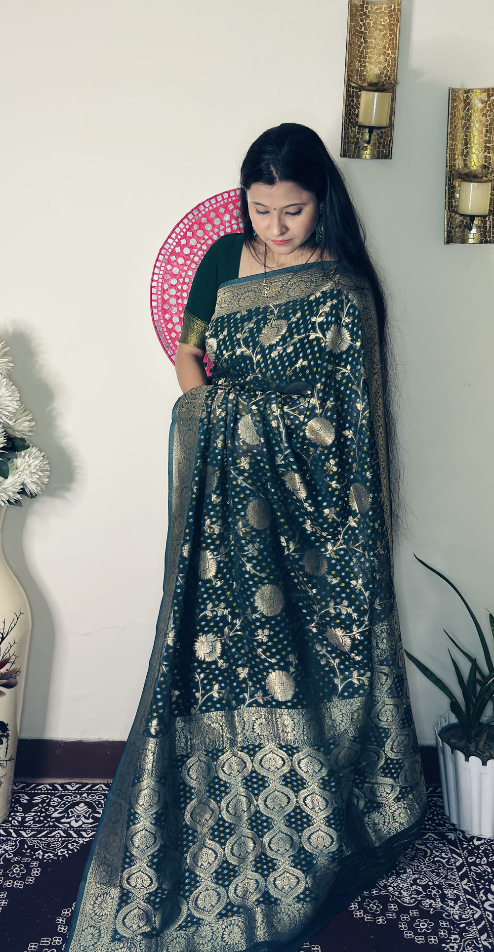 Gorgette Bandhej Saree
